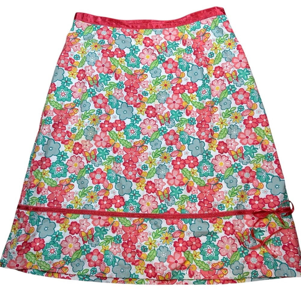 Coldwater Creek Floral A-Line Skirt Ribbon Trim Butterflies - Size Large